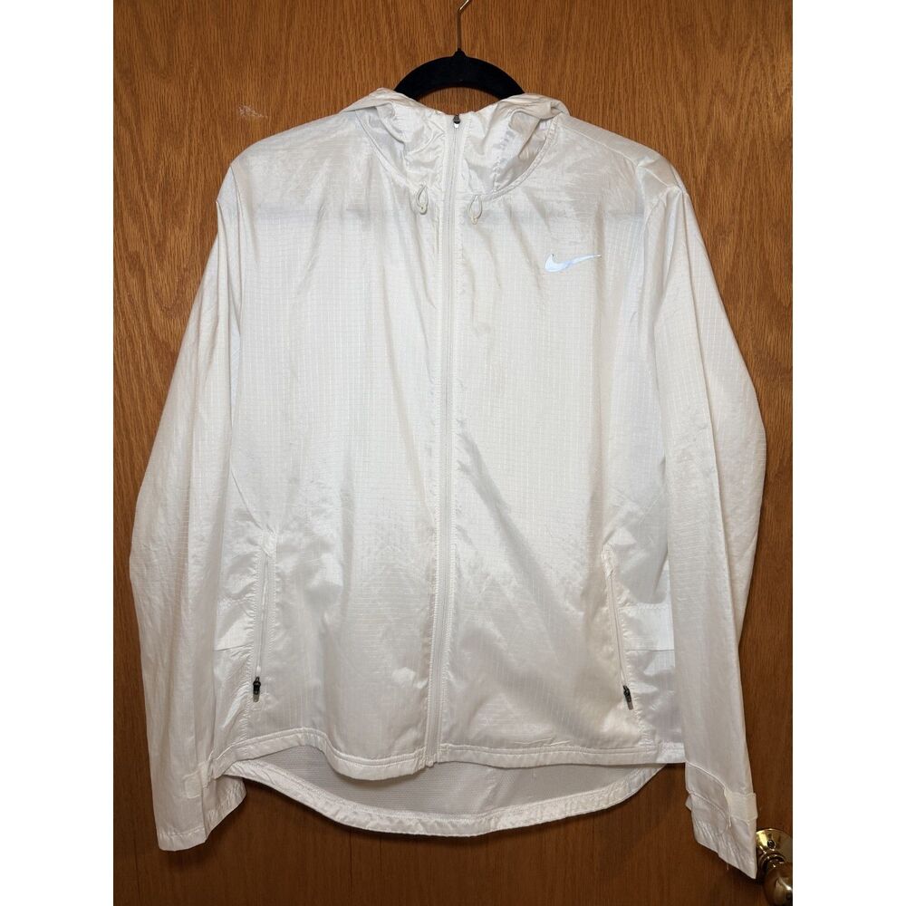 Nike Women's Hooded Running Jacket White Lightweight Full Zip Size M